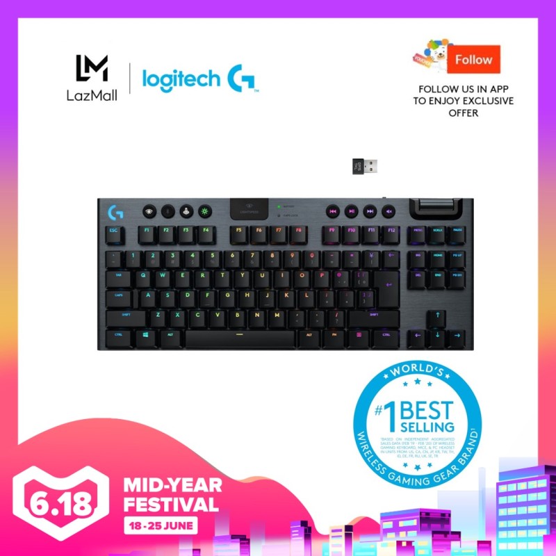 Logitech G915 TKL Tenkeyless Lightspeed Wireless RGB Mechanical Gaming Keyboard (Pre-Order) - Ship on 15th June Singapore