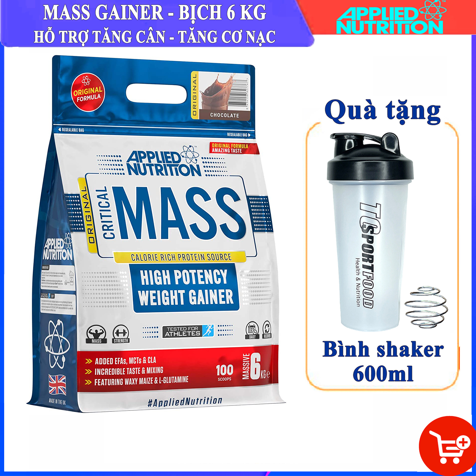 Sữa tăng cân tăng cơ nạc Original Critical Mass của Applied Nutrition bịch