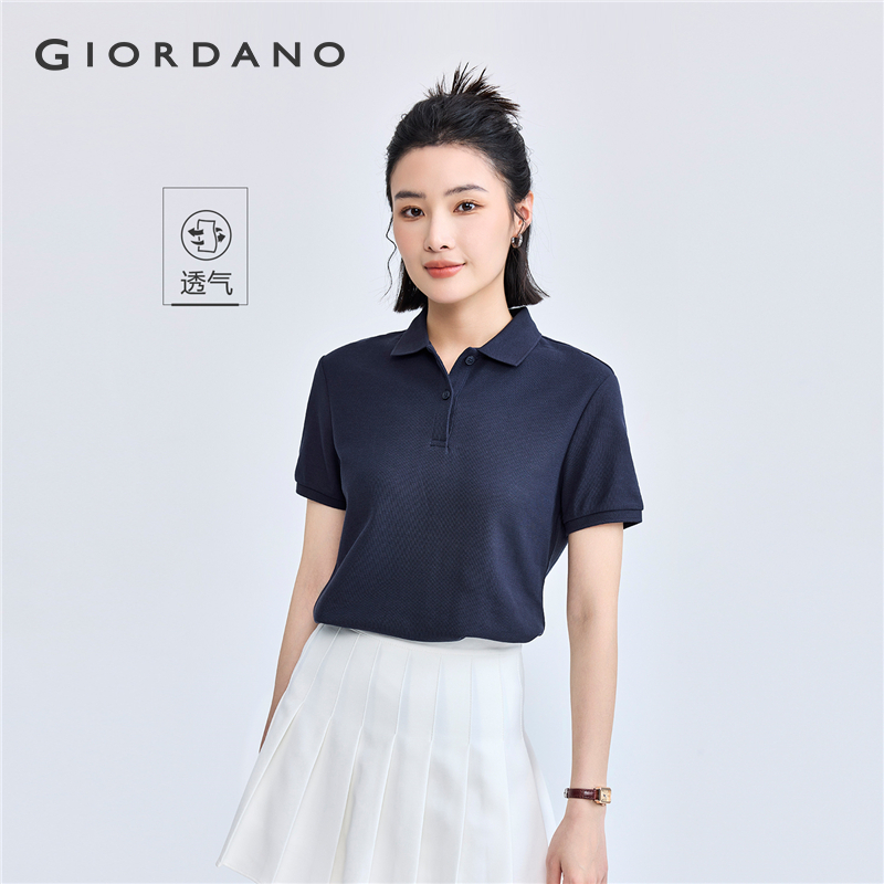 Áo POLO Nữ Tay Ngắn GIORDANO Women vải Pique Mảnh khảnh Trang trí viền gân với màu tương phản Thấm hút Thoải mái Mùa hè Thời trang 05311399