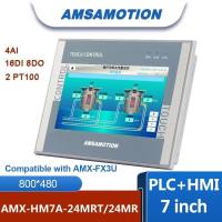 AMSAMOTION 7 Inch HMI PLC All-in-One Machine AMX-FX3U Controller Ethernet Monitor 16DI 8DO 4AI 2AO 2PT100 Touch Screen CNC GX FX3U-16/24/32/46-MRT