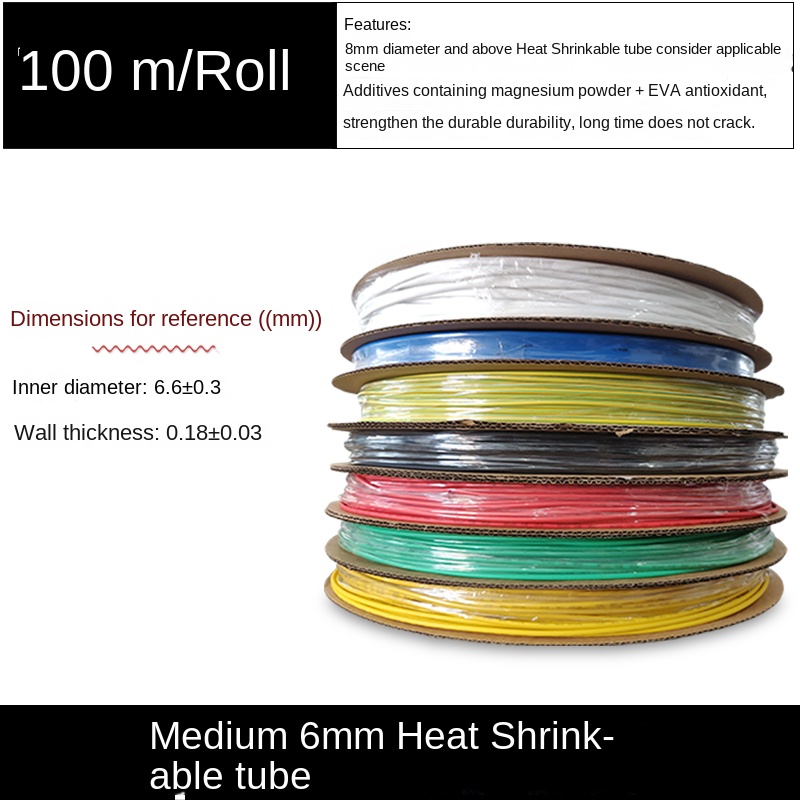 1 Mét Ống Co Nhiệt Màu Đen - Phi 6Mm Tùy Chọn (100 M/Cuộn) | Ống Cách Điện Co Nhiệt Thấp Áp | Băng Co Nhiệt tùy chọn : Đen, Đỏ, Vàng, Xanh Lá, Xanh Lam