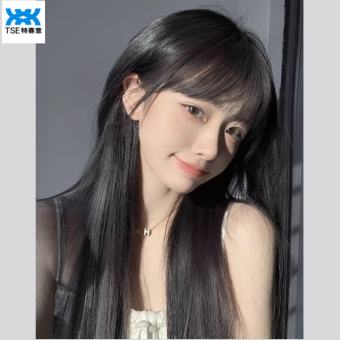 Tse Tóc Giả Phụ Nữ Tóc Dài Tự Nhiên kín đầu Bìa Tóc Thẳng Dài màu đen tóc mái ngang không khí Tính Khí Toàn Bộ Hàng Đầu Giả Dx-8268