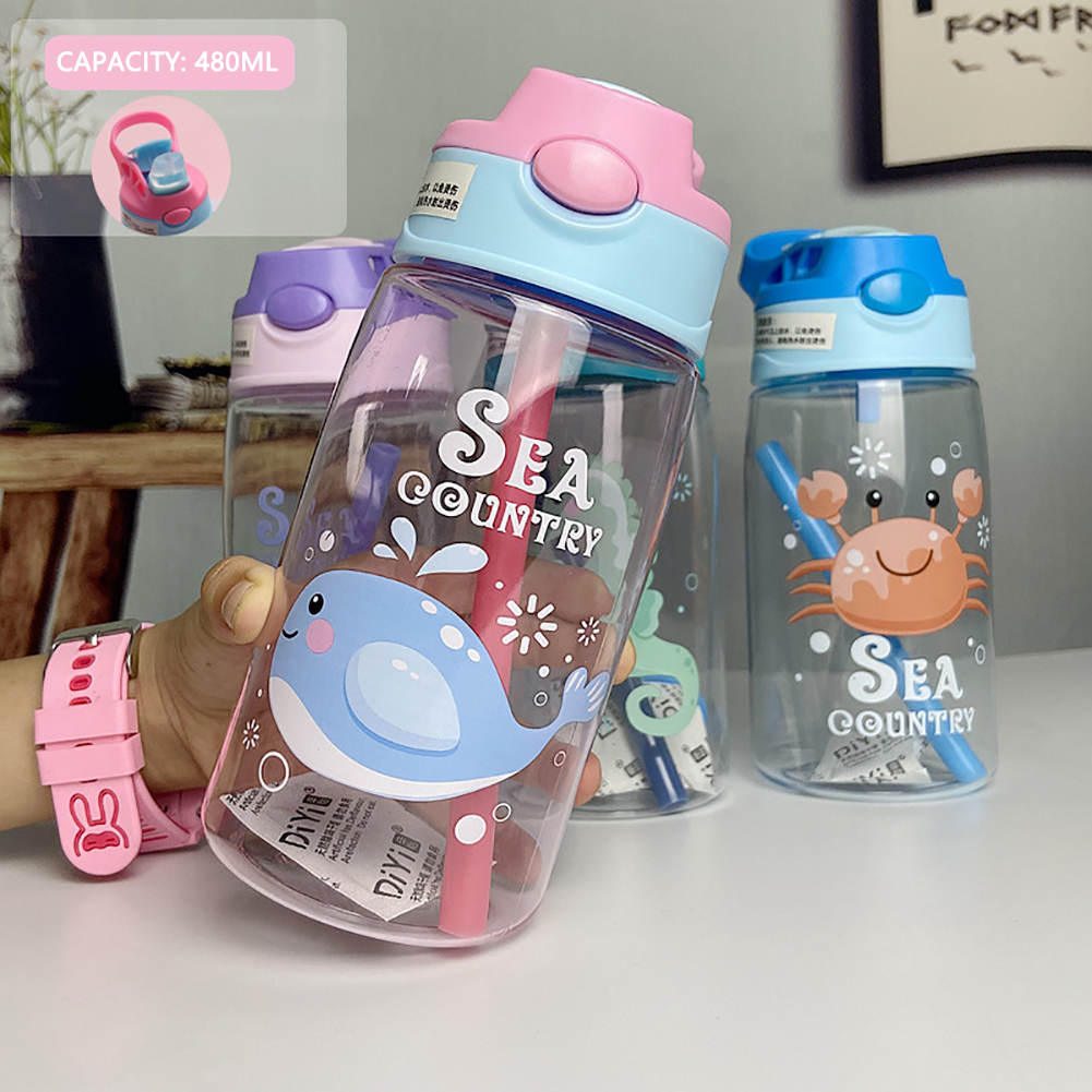 COD Childrens Straw Sippy Cup For Baby Cartoon Cute Juice Bottle Kids With Straw For Kids Anti-skid And Leak Aatroxw