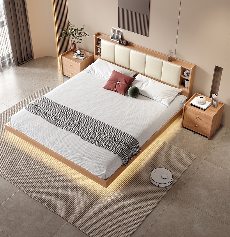 Giường treo kiểu Nhật Bản giường tatami hiện đại đơn giản không có giường đầu giường giường đôi và giường ăn sáng giường ngắn