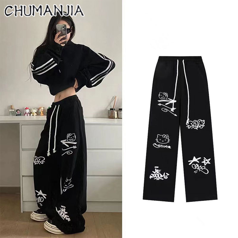 Chu Man Jia phong cách Hàn Quốc Sweatpants dây rút quần legging rộng quần khiêu vũ cho phụ nữ
