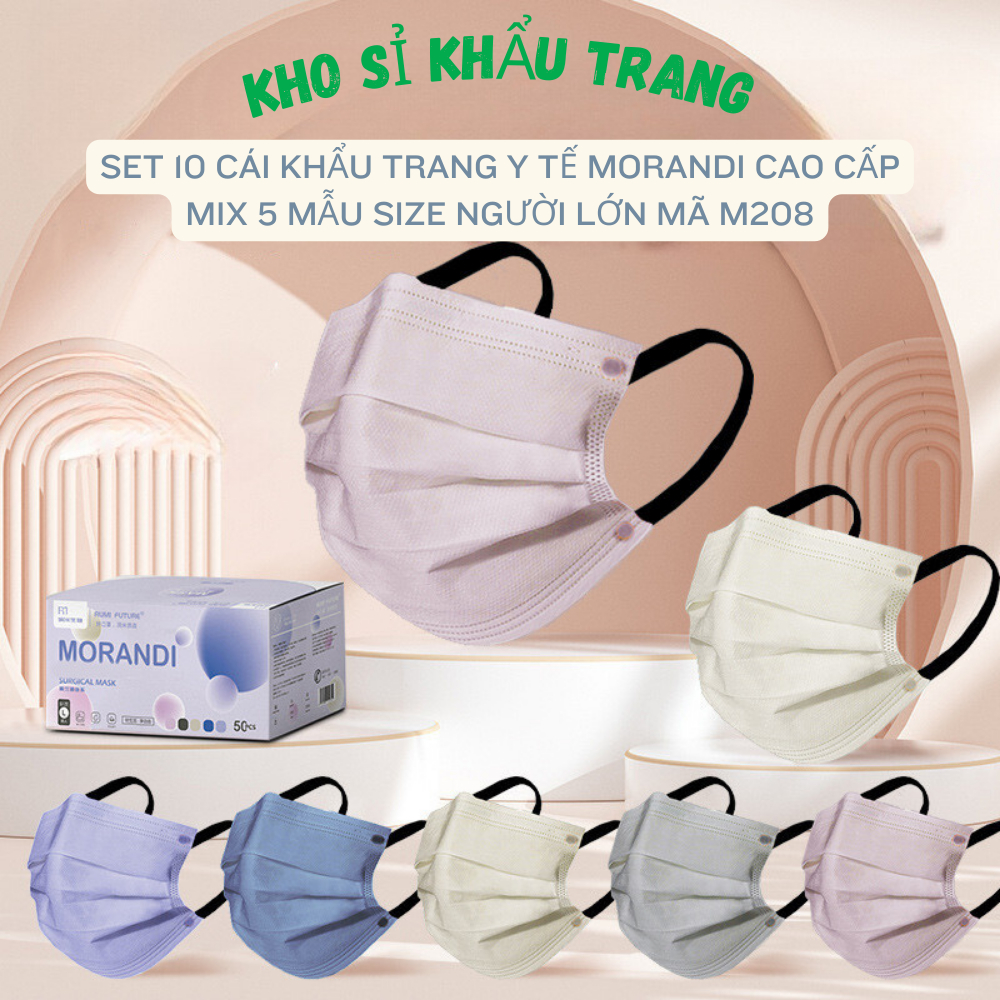 Set 10 cái khẩu trang y tế Morandi cao cấp mix 5 mẫu size người lớn mã M208