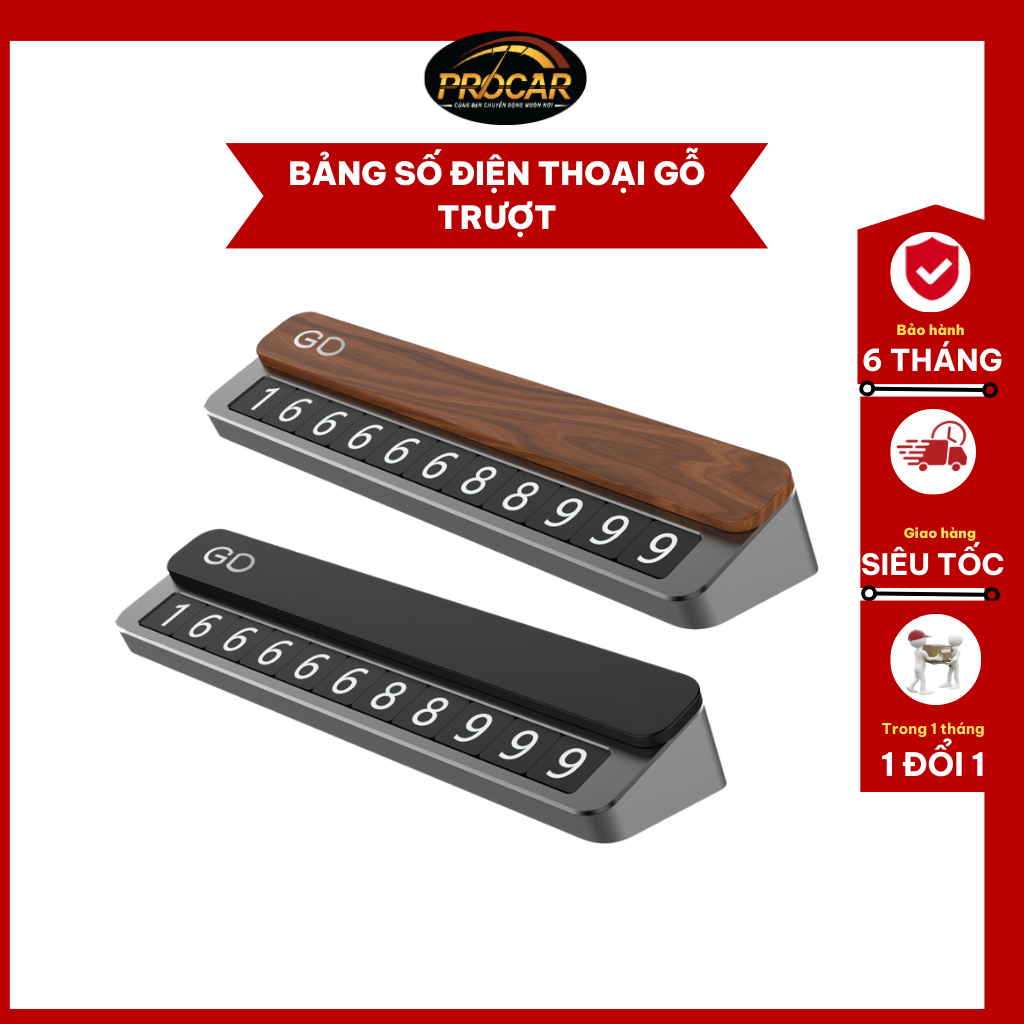 Bảng số điện thoại ô tô GD, bảng số bằng gỗ để taplo ô tô khi đỗ xe dạng trượt