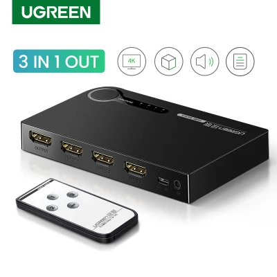UGREEN HDMI Switch 4K 3 Port HDMI Switcher Splitter Hub 4K Full HD 1080P 3D Compatible for PC Laptop, Xbox 360 One, PS4 PS3, Nintendo Switch, Blu-ray player, Roku Fire Stick with IR Remote Control