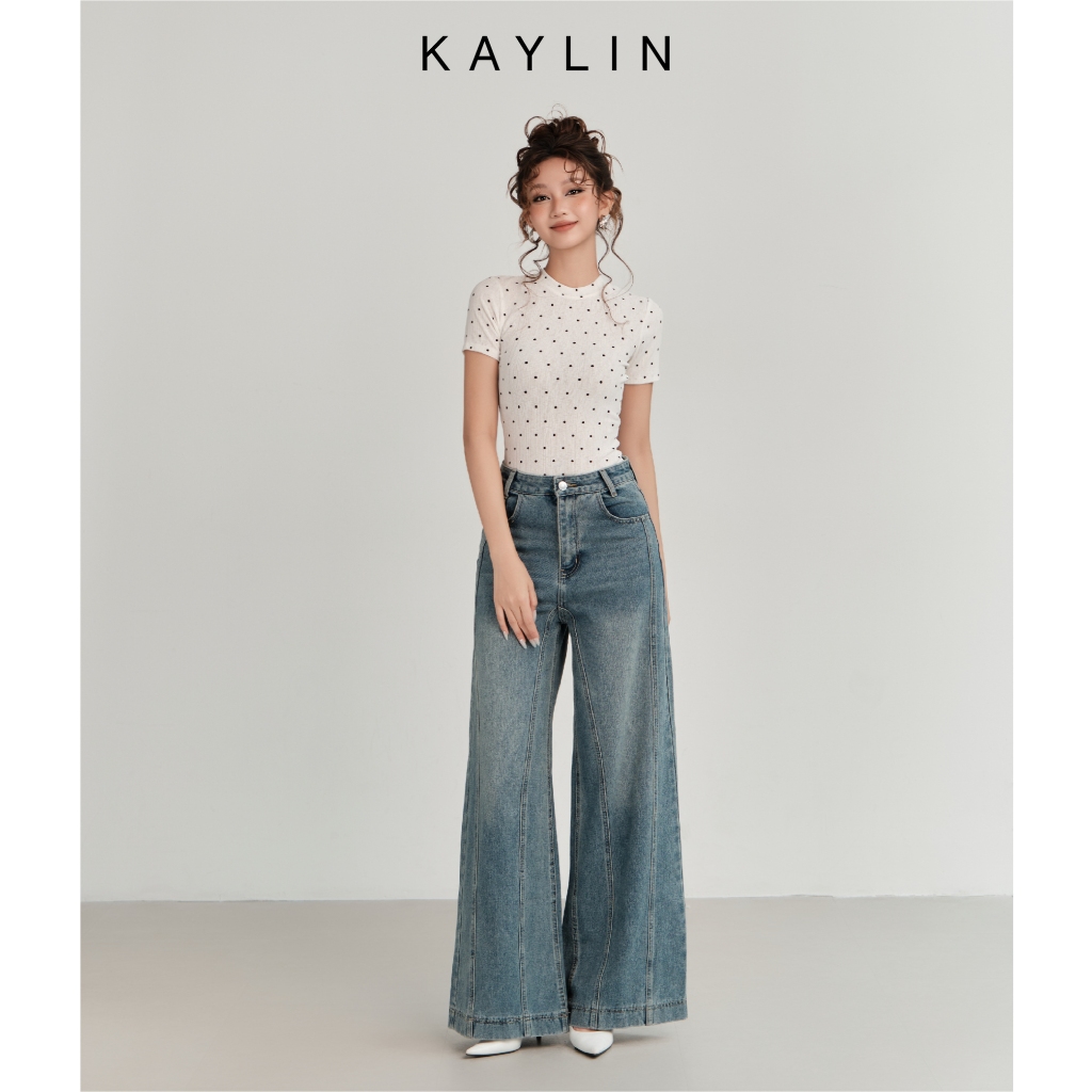 Quần JEAN KAYLIN Basic form suông ống loe chất vải denim dầy dặn phong cách - N2153