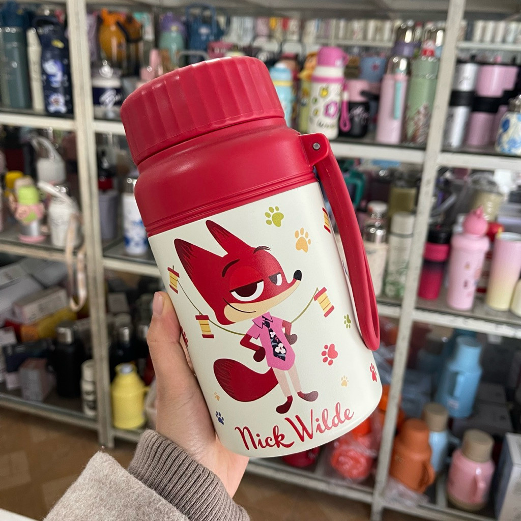 Bình Giữ Nhiệt Nắp Vặn 1000ML Hoạ Tiết Hoạ Hình Zootopia Dễ Thương Kèm Lưới Lọc Trà