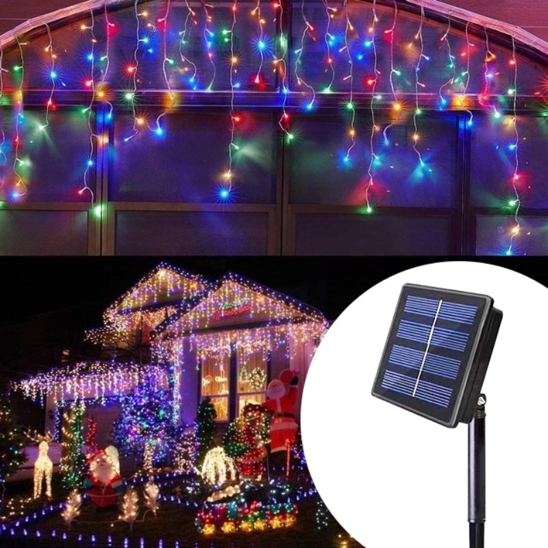 Solar LED Curtain Lights Waterproof Outdoor Fairy String Light 96LED 4M Garden Party Wedding Decoration Hanging Lamp