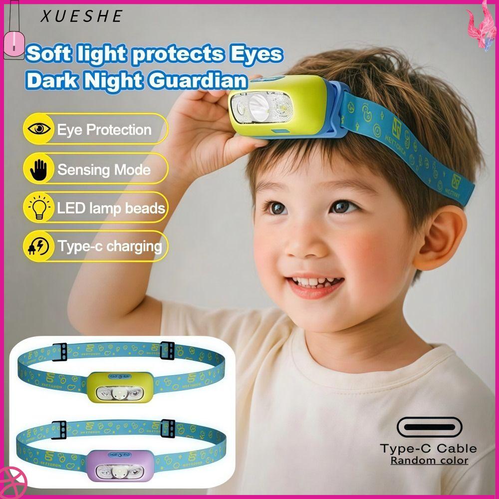 XUESHE Có thể sạc lại Đèn pha LED cho trẻ em Cảm biến Ánh sáng mạnh Đèn pha Di động Đeo đầu Đèn pin đeo đầu Trẻ em chạy, đọc, đạp xe