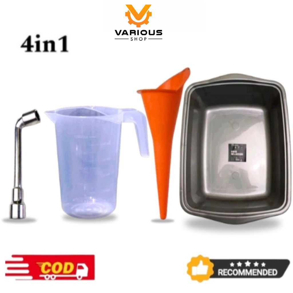 4IN1 Paket komplit ganti oli wadah + corong + takaran + kunci L paket ganti oli praktis Harga 7,800 rupiah*Gratis Ongkir