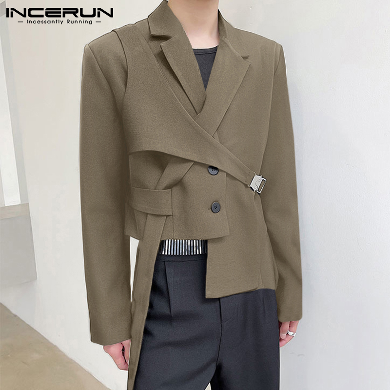 Nam hiệu incerun Blazer dạo phố Áo Dài Tay Ve phá cách đơn giản phù hợp với màu trơn nút Áo khoác mỏng