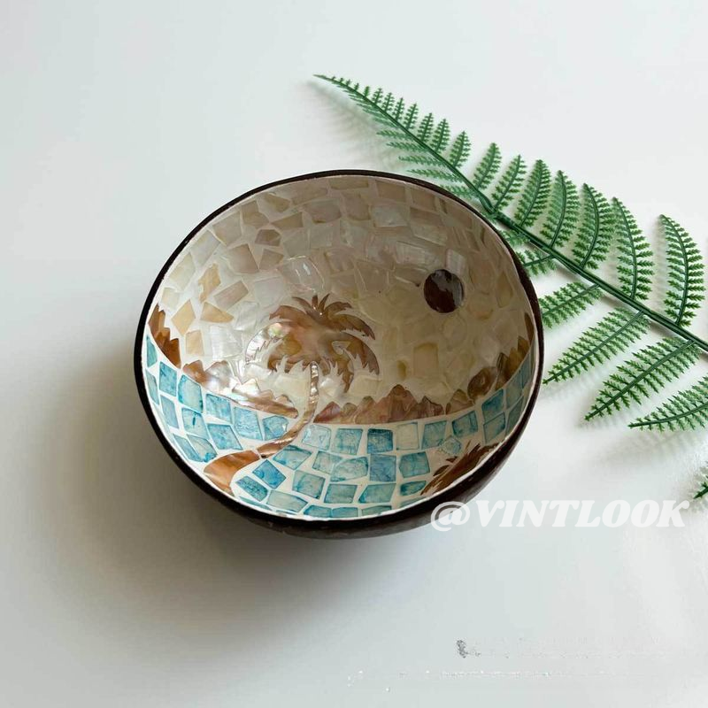 VINTLOOK ชามกะลามะพร้าวแฮนด์เมดลายแม่ลูกช้างตกแต่งบ้านสวยหรูชามเก็บจานขนม ราคา 135 บาท*ส่งฟรี