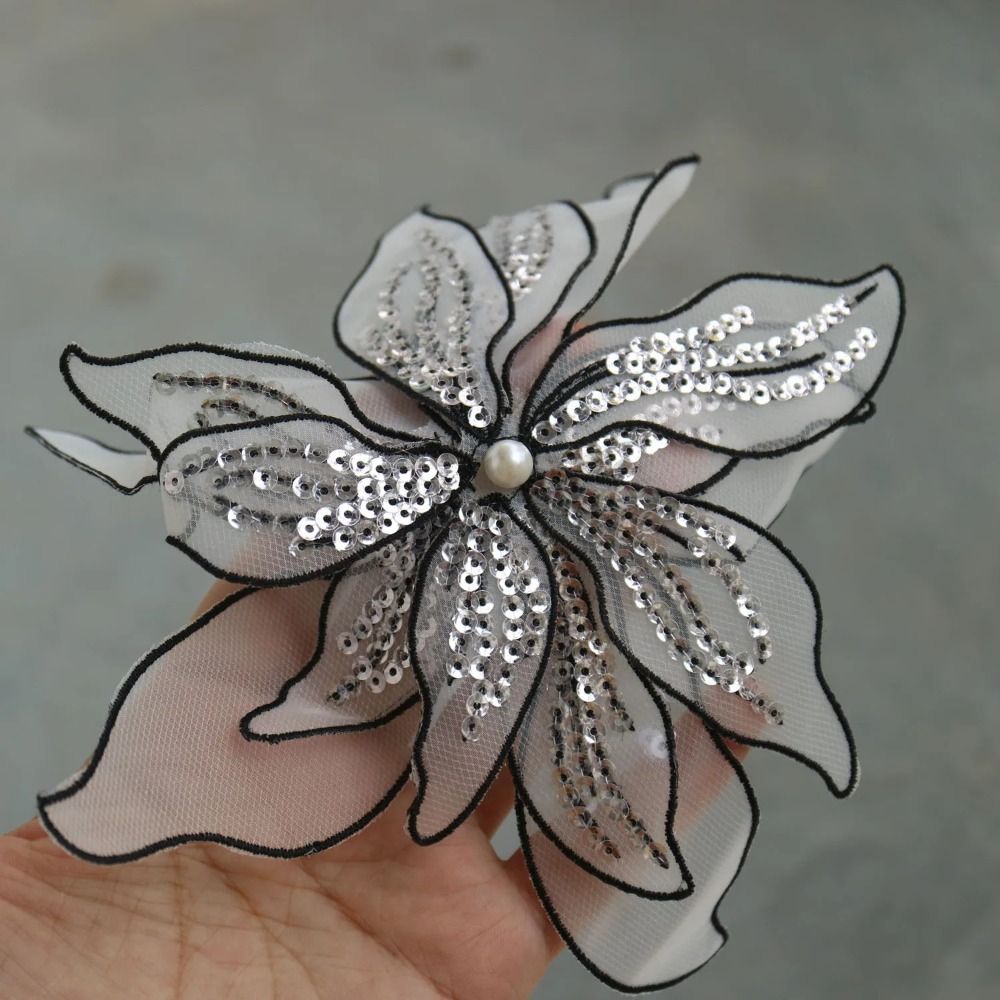 CTOF 20cm Miếng vá thêu hoa Tự làm Vải ren May vào Miếng vá quần áo lưới Sa Miếng dán vải hình hoa