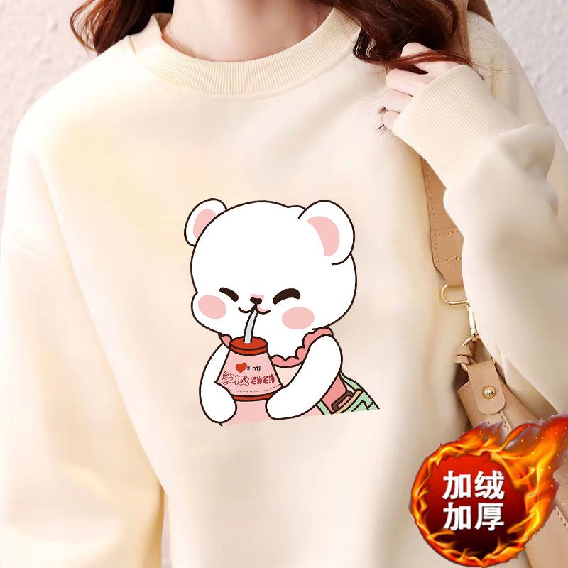 Áo Hoodie Nữ với lông cừu và không mũ mới phiên bản Hàn Quốc Áo ngắn in chữ Mỹ rộng và đa năng