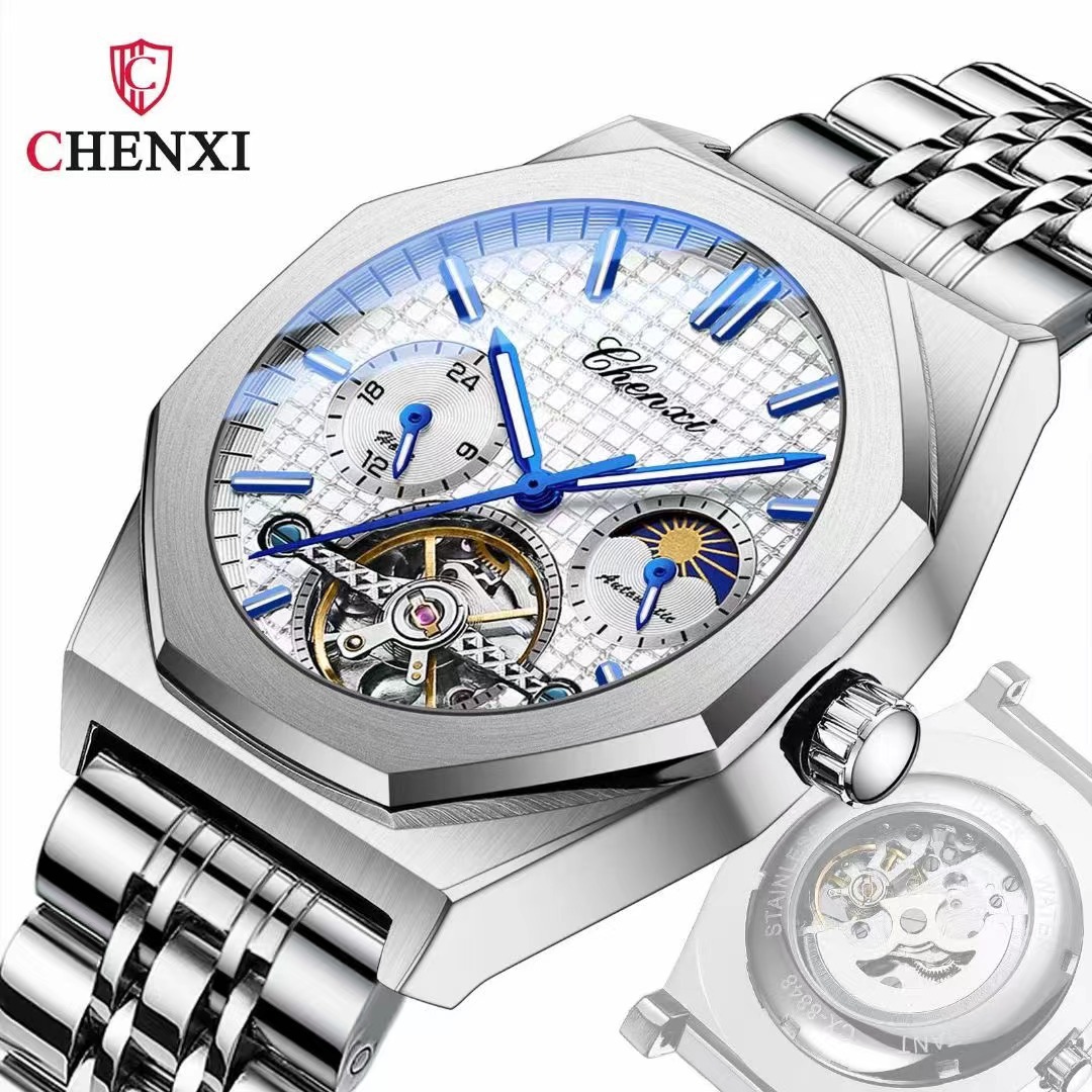 CHENXI/ Đồng Hồ Cơ Tự Động Dawn Sun Moon Star Đồng Hồ Cơ Nam Chống Thấm Nước Và Dạ Quang