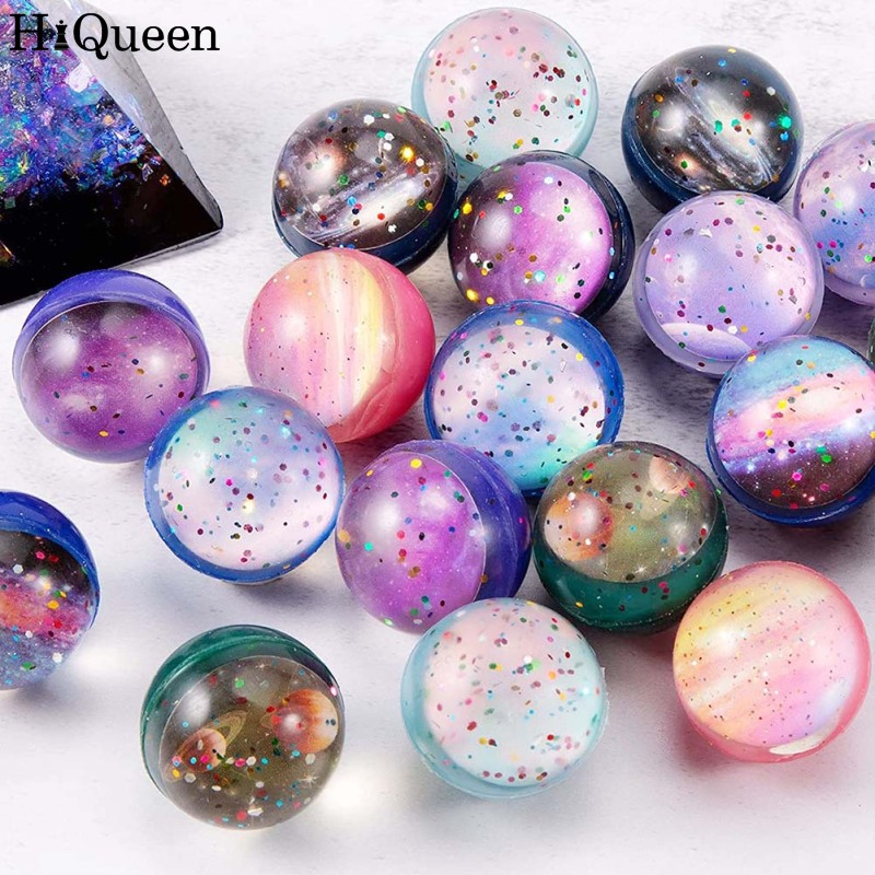HiQueen 10pcs Space Star Bouncy Balls32mm Space Theme Starry Sky Bouncy