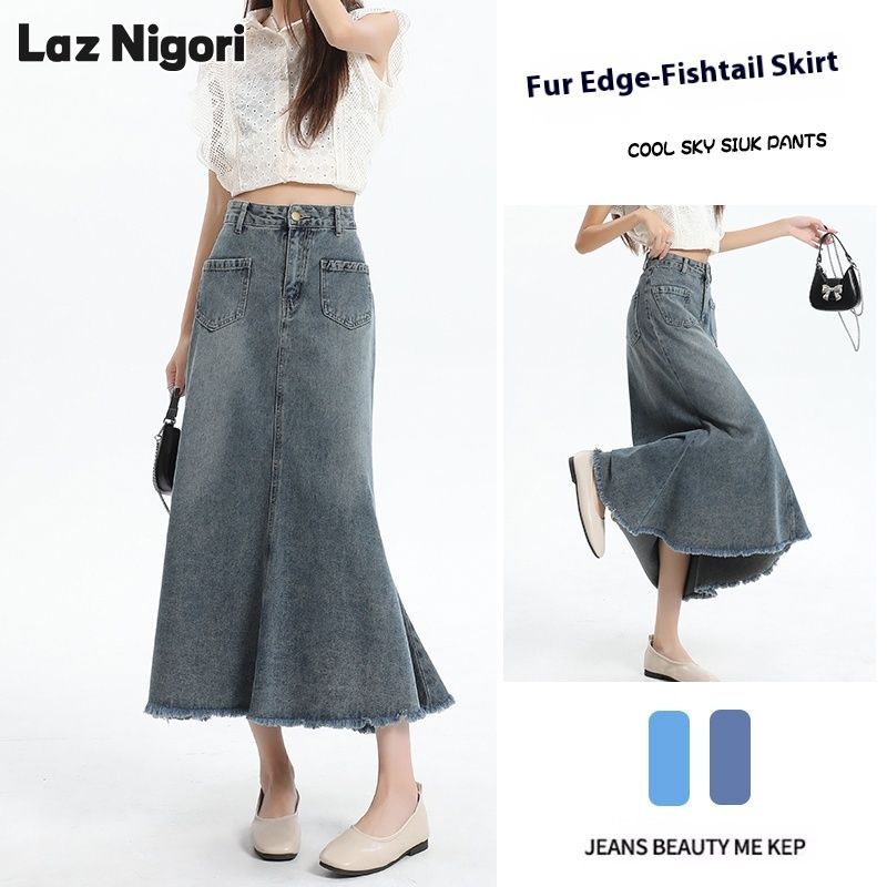 Laz Nigori Design Hip Skirt Fishtail Skirt Mid-Length Split Skirt ราคา 399 บาท*ส่งฟรี