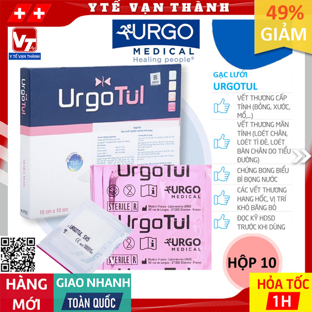 ✅ [HỘP 10] Gạc Lưới Chống Dính Lipido-colloid Urgo Urgotul | Dán Loét, Vết Mổ, Vết Thương lớn -VT0373 - Y Tế Vạn Thành