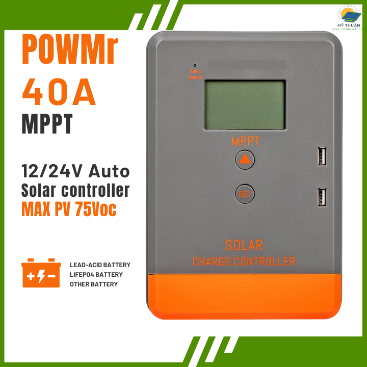 BỘ ĐIỀU KHIỂN SẠC NLMT POWMR MPPT 40A 12V/24V CÓ MÀN HÌNH LCD