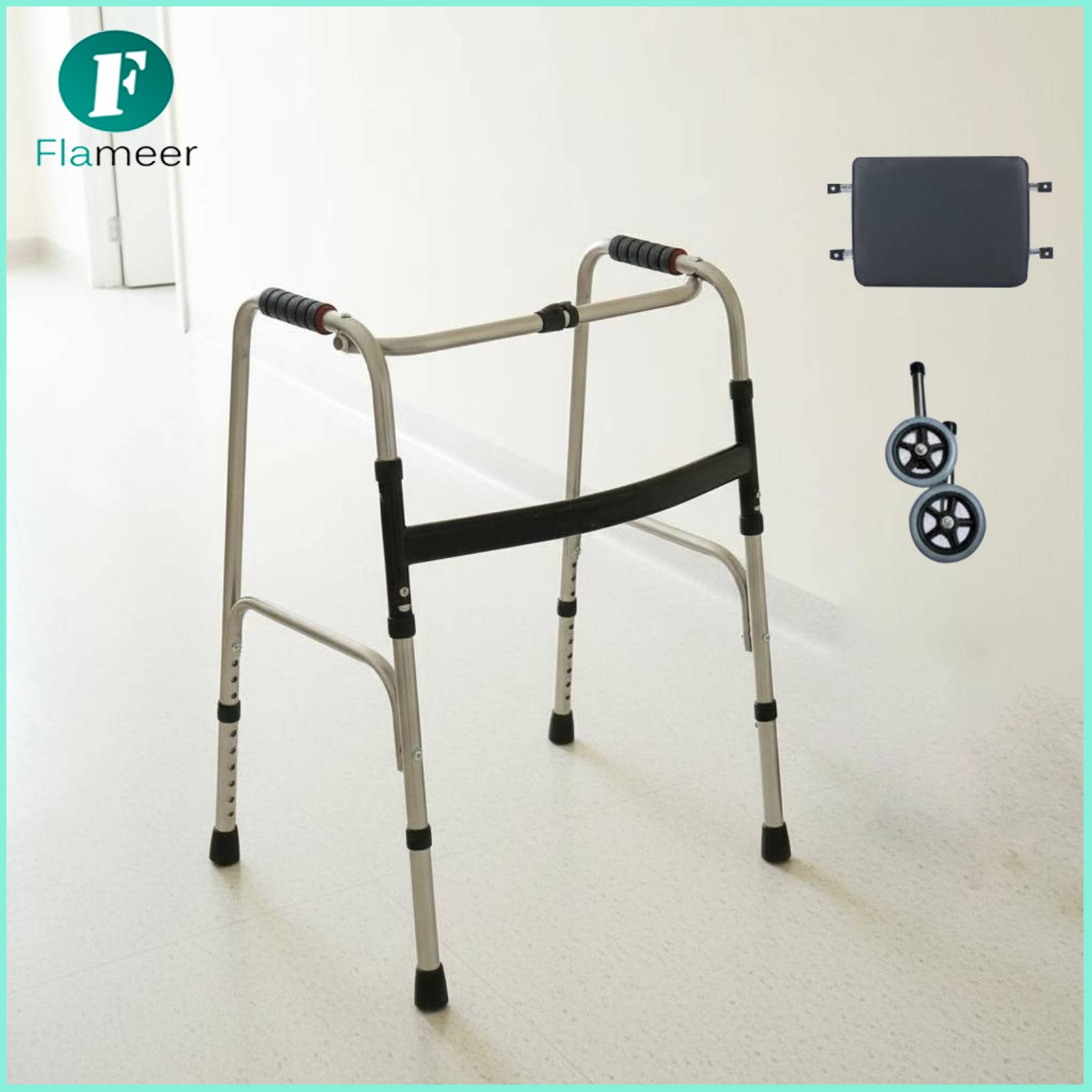 Flameer Non-Slip Foot Pads Four Leg Mobility Aid Adjustable Height Seat Mobility Aid Foldable Mobility Aid Sturdy for Elderly, Rehabilitation Patients, Hospital, Home Care ราคา 2,259 บาท*ส่งฟรี