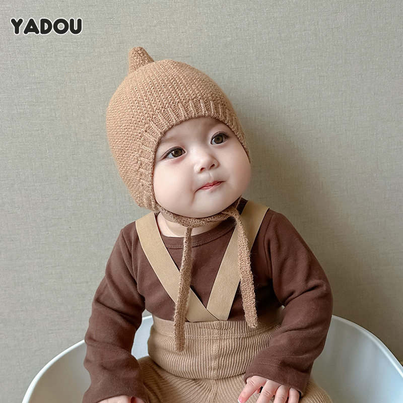 YADOU Korean style baby hat, warm woolen hat, cute solid color versatile knitted hat, ear protection hat for male and female babies ราคา  154 บาท*ส่งฟรี