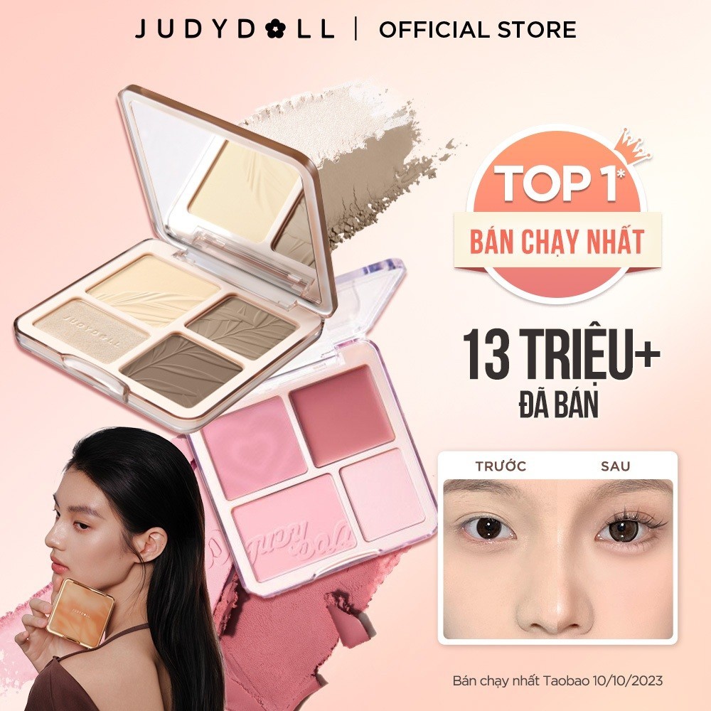  Bảng Phấn Má Hồng Bắt Sáng JUDYDOLL 4 Ô Tông Lì Đa Năng Mềm Mịn Trang Điểm Tự Nhiên Lâu Trôi 