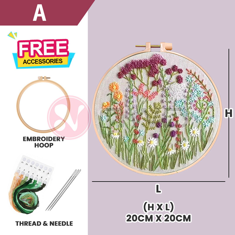 《 𝗔𝗥𝗧 𝗦𝗣𝗥𝗢𝗨𝗧 》 DIY Embroidery Kit Starter Pack Flower Sewing Needlework Set Sulaman DIY 刺绣材料包 NWD