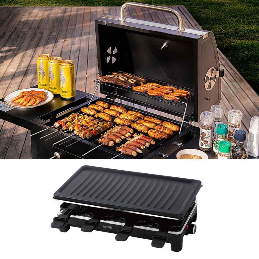 Raclette bảng nướng, Điện Nướng BBQ Hàn Quốc trong nhà pho mát Raclette cho 8 người, có thể tháo rời không dính bề mặt, kiểm soát nhiệt độ & máy rửa chén an toàn, 1300 Wát