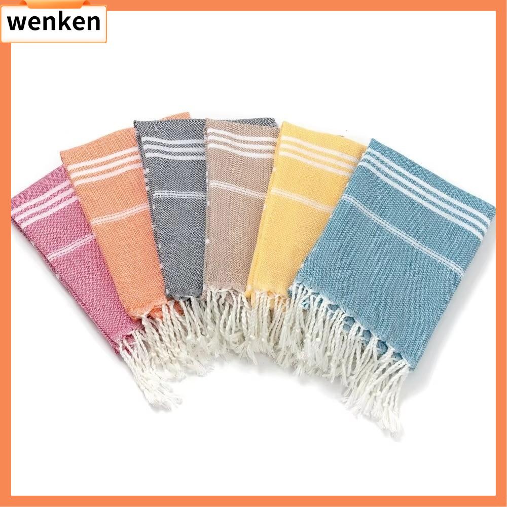 WENKEN có tua rua Khăn tắm biển Thổ Nhĩ Kỳ 90180cm Sọc màu Khăn khô nhanh Mềm mại Bông Polyester Khăn tắm Thể thao