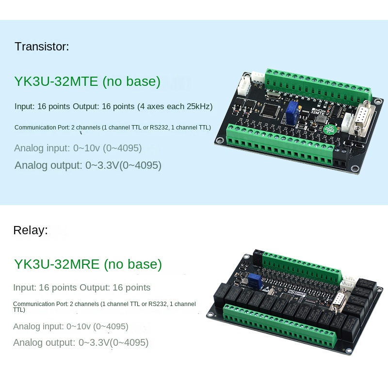 PLC YK FX3U-32MT 32mte mạch trần-Transistor | Thay Thế Mitsubishi FX3U, 4/8 Trục, Có Analog, Nhiệt Độ, 10-85 I/O, Nhỏ Gọn, Công Nghiệp