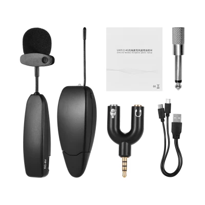 【TOP1 UHF】Wireless UHF Microphone System 1 Trans-mitter and 1 Receiver Musical Instrument Lavalier Lapel Mics for Smartphone Computer Speakers Cameras Teaching Presentation Public Speaking Voice Amplifier