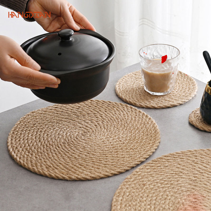 Japanese linen woven insulation mat, anti scalding meal mat, pot mat, plate mat, dining table mat, vegetable mat, bowl mat, household cup mat ราคา 31 บาท*ส่งฟรี