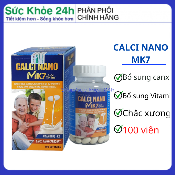 Viên uống bổ sung canxi CALCI NANO MK7 Plus- lọ 100 viên