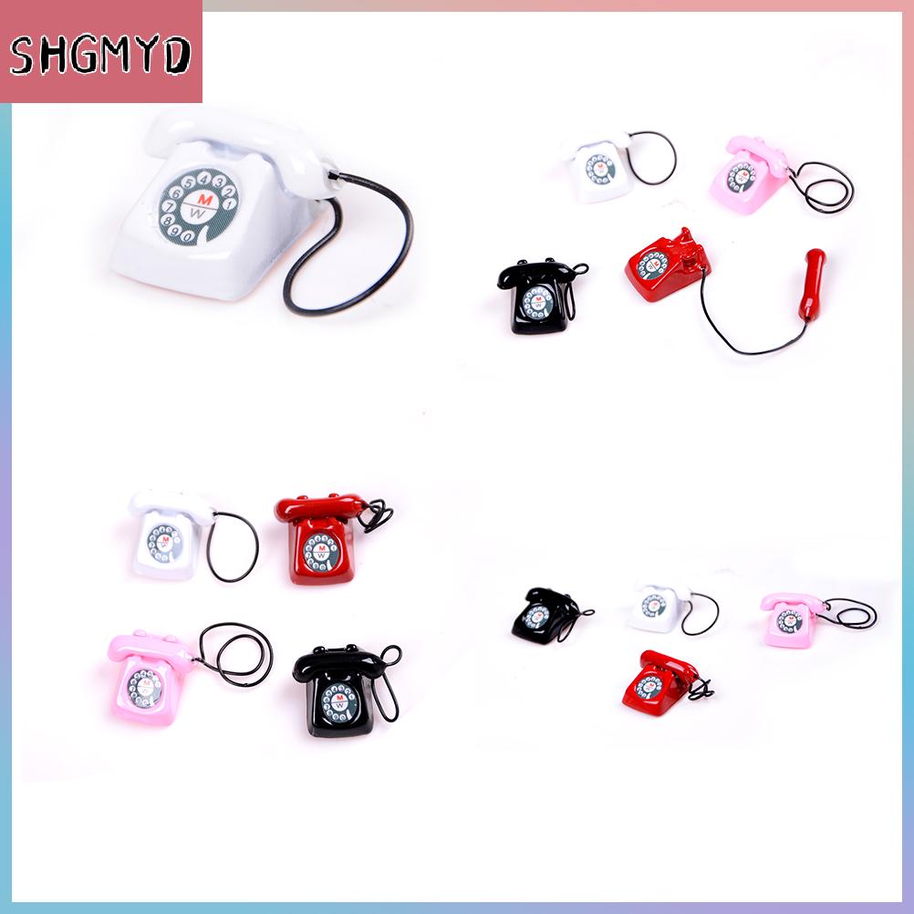 【SHGMYD】 โทรศัพท์บ้านตุ๊กตาของตกแต่งบ้านตุ๊กตาโทรศัพท์สไตล์โบราณของ1:12 ราคา 33 บาท*ส่งฟรี