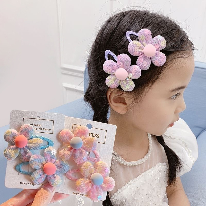 2 Pcs Set Cute Flower Sequins Children s Hairpin Colorful Broken Hair Bang