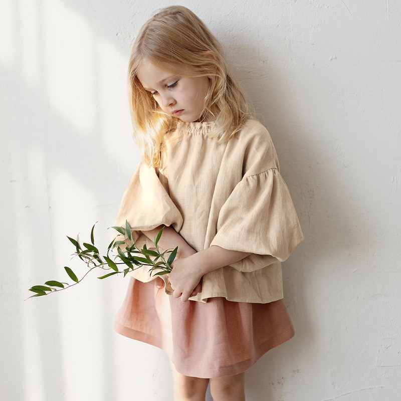 Retro Long Sleeve Linen Girls Blouse Spring Autumn New Children's Casual Warm Cotton And Linen Shirts 320979KCP