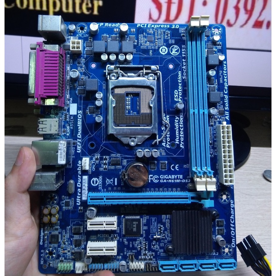 Main Gigabyte H61 DS2 zin.Main chính hãng bóc máy văn phòng.Main socket 1155