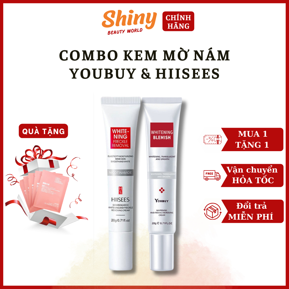 Combo kem mờ nám youbuy & hiisees - kem bôi ngày đêm dưỡng ẩm trắng da, mờ thâm nám, tàn nhang - shiny beauty