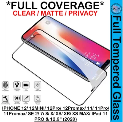 Full coverage Tempered glass screen protector for iPhone 12 / 12 mini / 12 Pro / 12 Promax 11/ 11 Pro/ 11 Promax/ SE2/ 7/ 8/IPad Pro 11 / 12.9 (2020)/ XR/ X/ XS/ XS Max