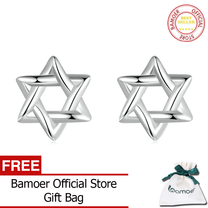 BAMOER Solid 925 Sterling Silver Star of David Earrings Star Shape Minimalist Small Studs Daily for Women Fashion Jewelry SCE1809 ราคา 287 บาท*ส่งฟรี