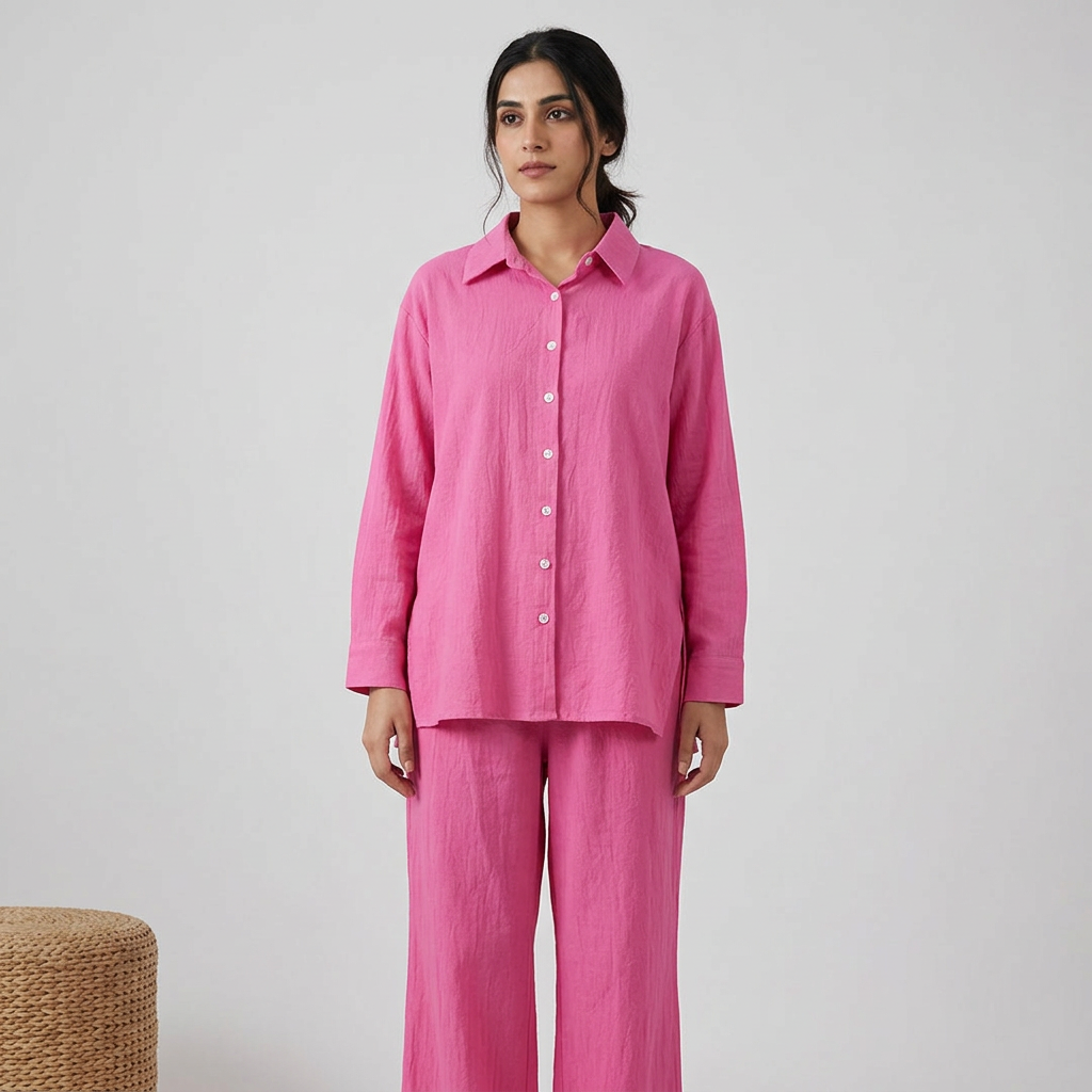 Solid Color 2 piece Dress With Shirts Blouse and Wide Leg Pant Trouser For Women's Wear