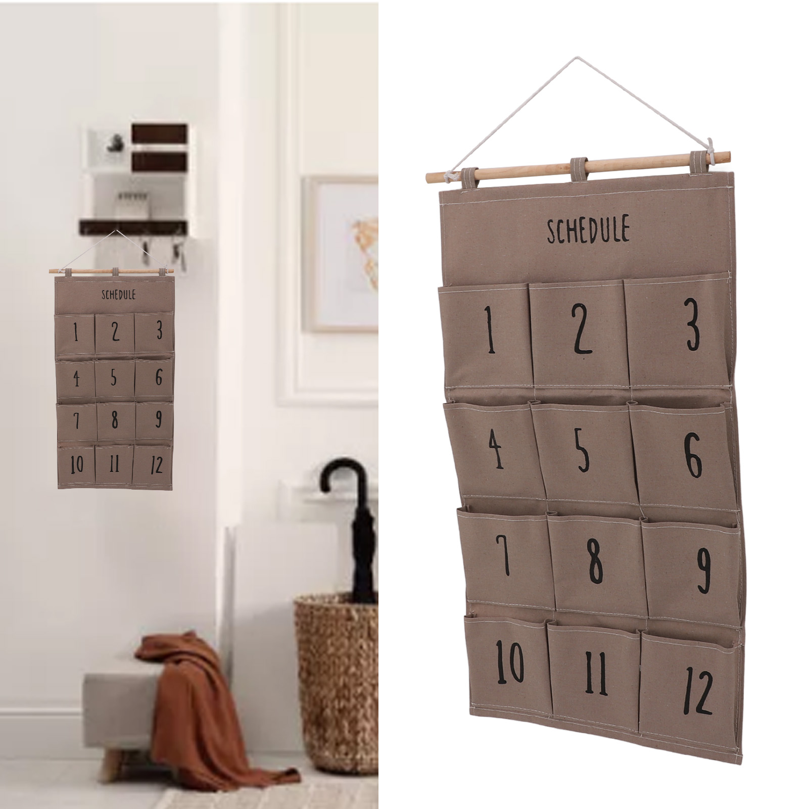 Kavolet Wall Hanging Storage Bag 12 Pockets Hanging Space Saving Wall Hanging Storage Bag Easy Installation Fabric Hanging Pockets Chart for Dormitoey (A)