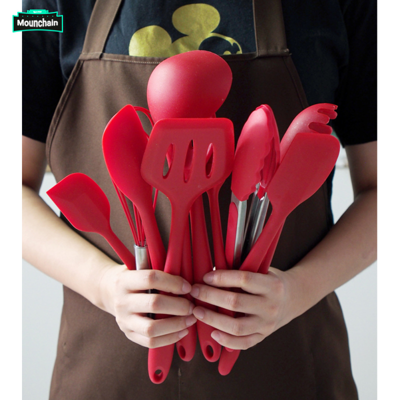 11pcs/11pcs Silicone Kitchenware Set Non-stick Cookware Spatula High Temperature Cooking Shovel Spoon Kitchen Utensil ราคา 39 บาท*ส่งฟรี
