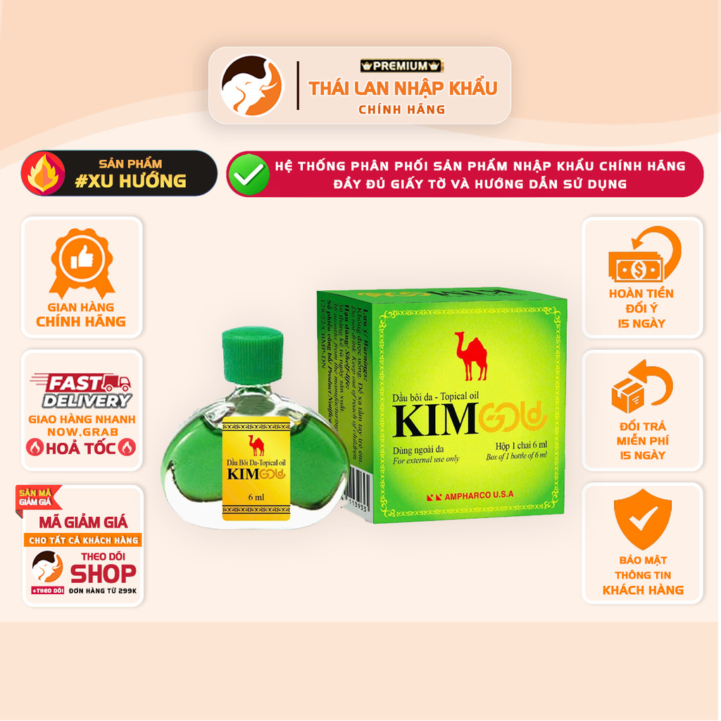 [CHÍNH HÃNG] Dầu Gió Kim Gold 6ml Lạc Đà – Giảm Ho, Sổ Mũi, Đau Nhức Cơ Bắp