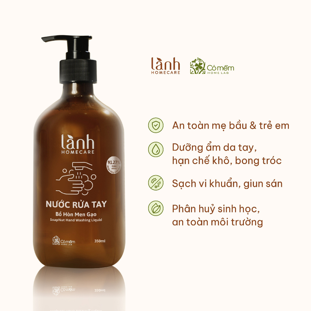 Nước rửa tay Thiên nhiên Bồ hòn Men gạo 350ml LÀNH Homecare