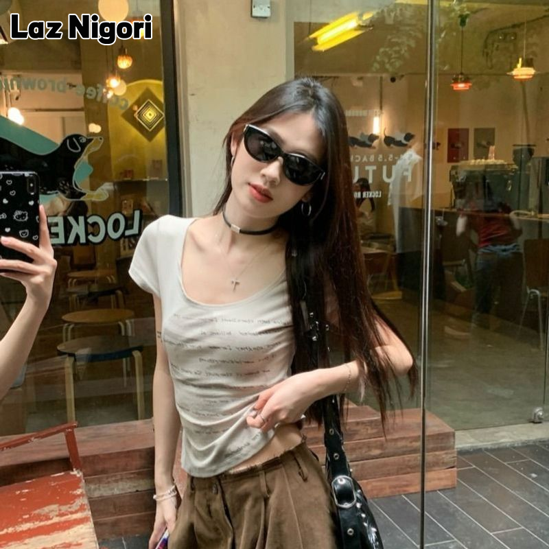 Laz Nigori Stylish Transparent T-Shirt with Cross Necklace and Lettering Design ราคา 149 บาท*ส่งฟรี