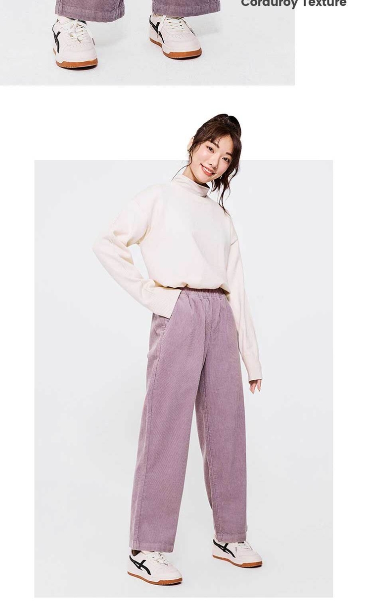 Giordano Beau Monde Women Elastic waist wide leg cotton corduroy pants Free Shipping 13412773 · v3